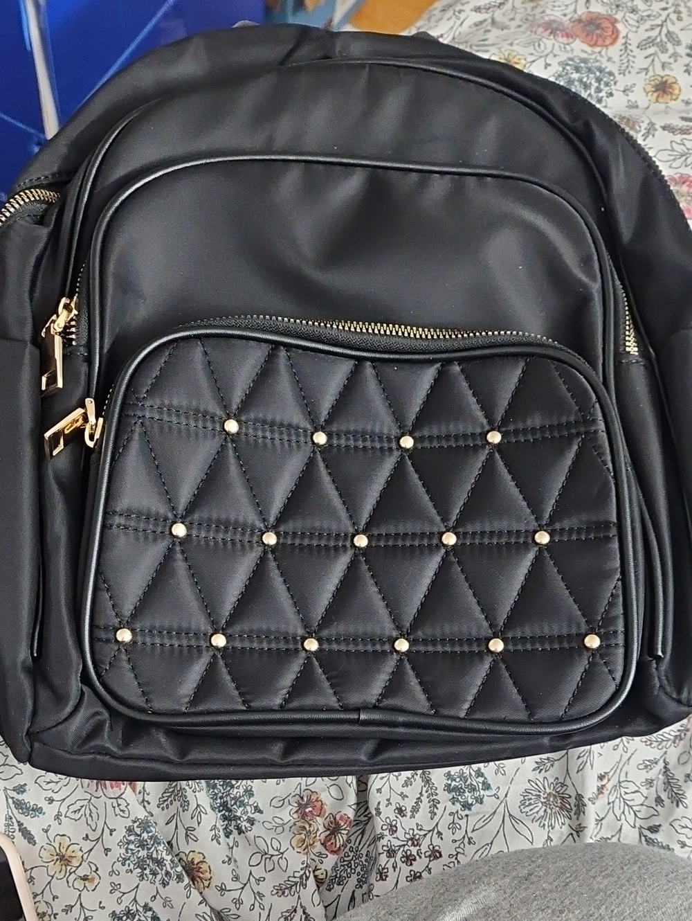 Black Quilted Studded Women's Backpack